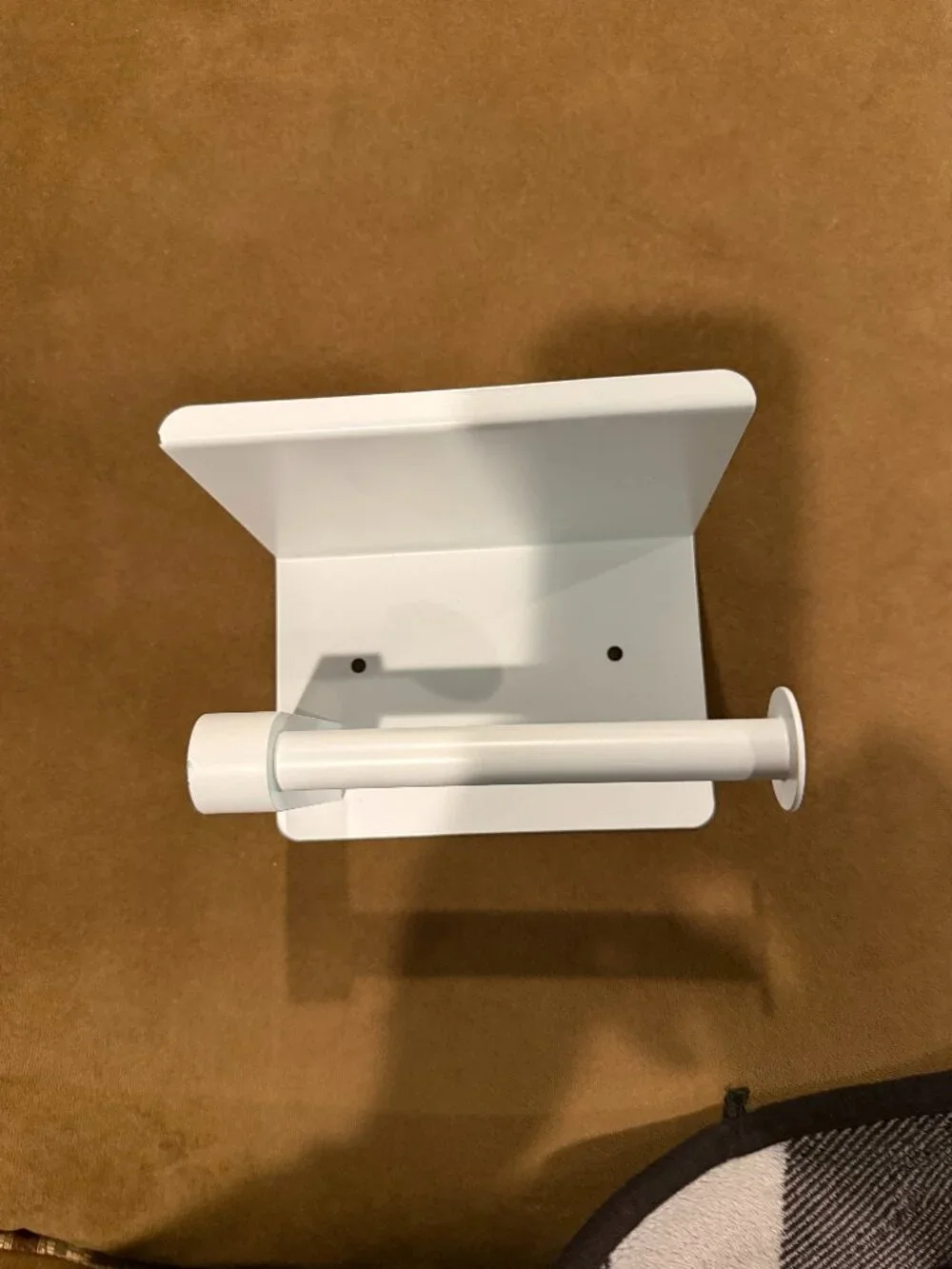 White Metal Toilet Paper Holder w/ Top Shelf Wall & Cabinet Mount Bathroom Decor